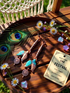 Handmade! Lightweight! Sexy!!! OOAK Patina Painted Copper Leaf Dangle Earrings